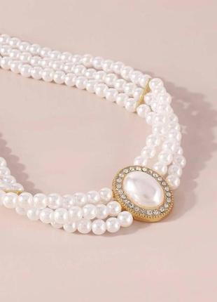 Чокер ожерелье колье белое белый жемчуг жемчужины жемчужный жемчужное винтаж винтажный винтажное