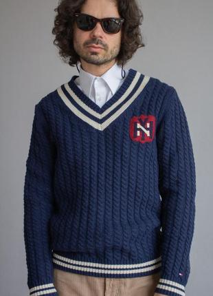 Светр tommy hilfiger, джемпер синій 100% вовна (wool)