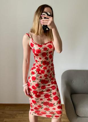 Еластична сукня міді в квітковий принт троянди