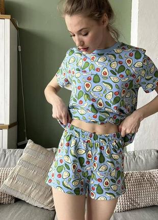 Женский домашний комплект пижама футболка и шорты6 фото