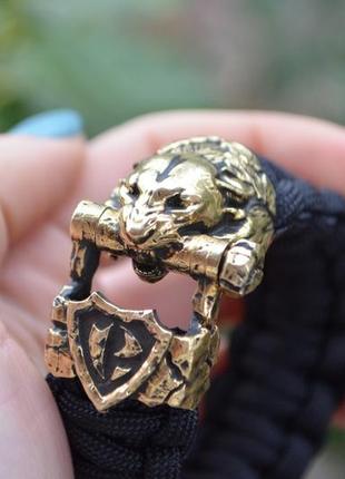 Браслет пантера з гербом україни плетіння кобра з паракорду та латуні колір під замовлення + брелок у подарунок7 фото