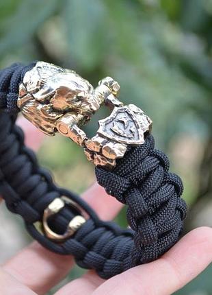 Браслет пантера с гербом украины плетения кобра из паракорда и латуни цвет под заказ + брелок в подарок