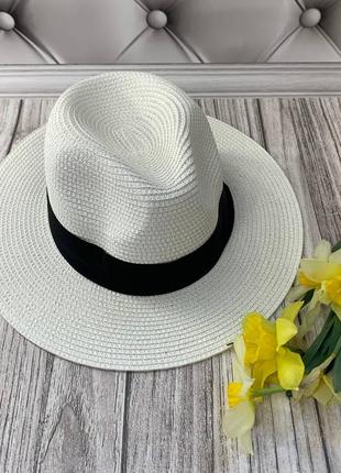 Женская летняя шляпа федора белая3 фото