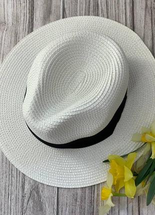 Женская летняя шляпа федора белая5 фото