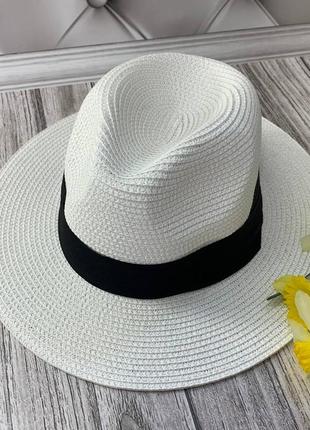 Женская летняя шляпа федора белая4 фото
