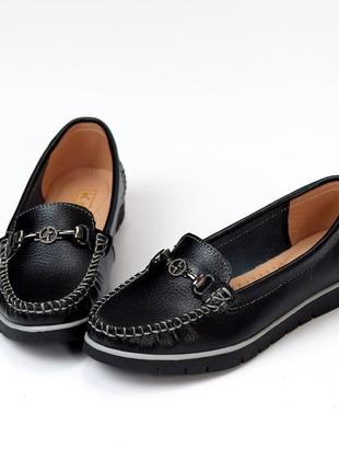 Мокасины женские кожаные черные