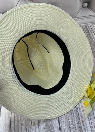 Женская летняя шляпа федора молочная3 фото
