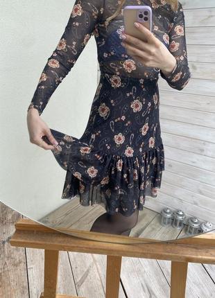 Прохоровое платье в цветочный принт сетка принт оборки рукав лонглслив6 фото