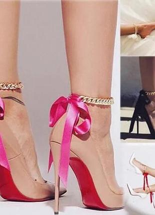 Стильная и изысканная цепочка на ножку с белой лентой анклет браслет на ножку