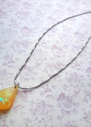 Кулон подвес голограф ромб опал амулет прозрач кристал эпоксид смола опал бохо ручн раб шиммер разноцв