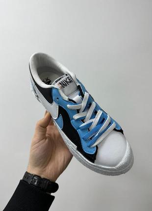 🥿👟 nike blazer low sacai blue black white білі чорні сині голубі кеди кросівки 2 лого5 фото