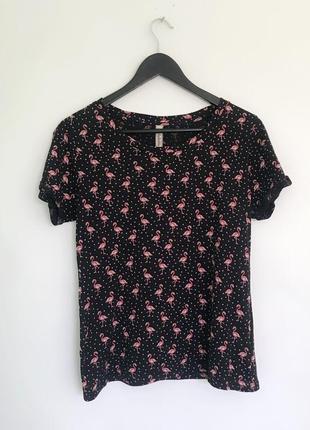 Распродажа! 🔥🔥🔥 стильная чёрная футболка с фламинго. размер м1 фото