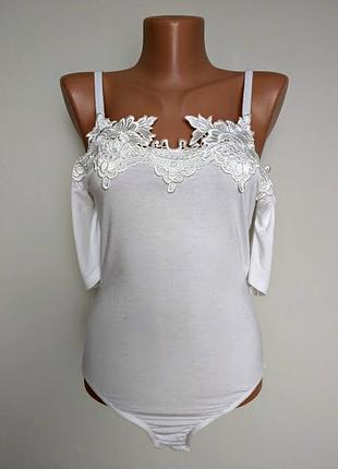 Шикарне боді на плечі з бретелями,аплікація-мереживо miss selfridge 10(38)