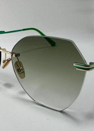 Очки солнцезащитные женские фигурные линзы зеленый градиент тонкие металлические дужки1 фото