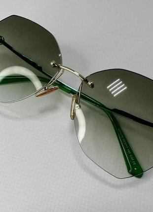 Очки солнцезащитные женские фигурные линзы зеленый градиент тонкие металлические дужки2 фото