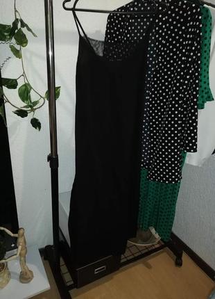Платье в бельевом стиле  с кружевом длинное вискоза черное4 фото
