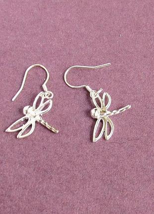 🏵️посеребрённые серьги стрекозы, новые! арт. 3840