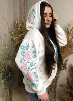 Худи вышиванка, худи с вышивкой, худи с вышитыми рукавами, кофта с вышивкой,