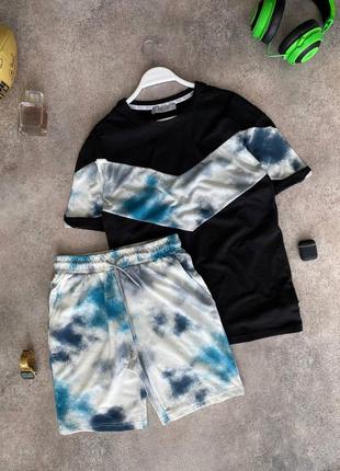 Мужской летний комплект шорты+футболка/качественный комплект в черно-белом цвете на лето