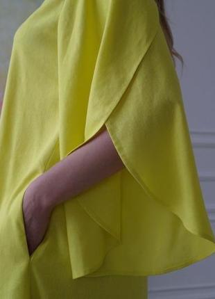 Льняное платье "тюльпан" с рукавами в форме лепестков3 фото