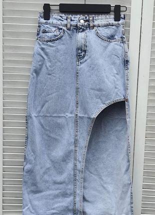 Спідниця джинсова джинс міді з розрізом блакитна