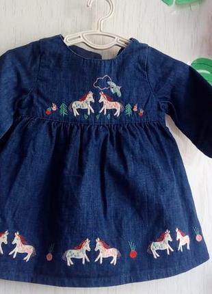 Джинсовое платье с единорогом , единорогами, пони 3-6 мес