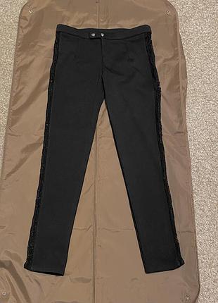 Штаны брюки скини леггинсы лосины philipp plein с ажурными вставками лампасами с гипюровыми вставками