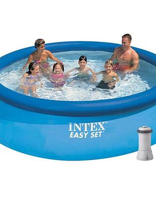 Надувний басейн intex 28130 - 5, 366 х 76 см (3 785 л/год, підстилка, тент, насос)