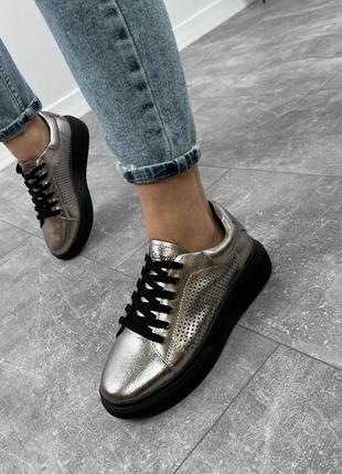 Кросівки крипери натуральні срібні7 фото