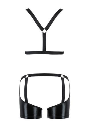 Комплект белья портупея топ экокожа слипы гартеры открытые ягодицы подтяжки