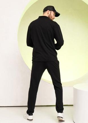 Трикотажный спортивный костюм однотонного черного цвета2 фото