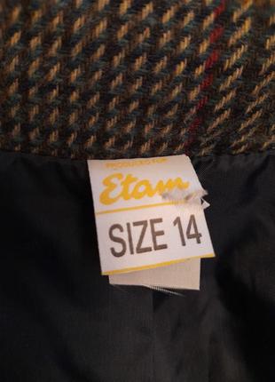 Двобортний вовняний жакет пиджак в клітинку хаки большой размер оверсайз  двубортный шерстяной4 фото