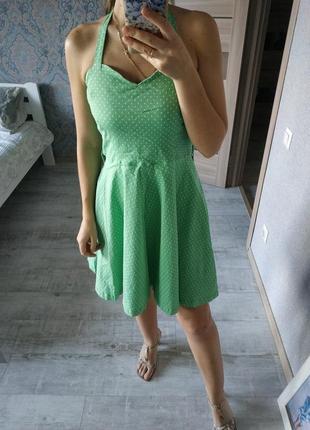 Красивое летнее платье с пышной юбкой в горох хлопок3 фото