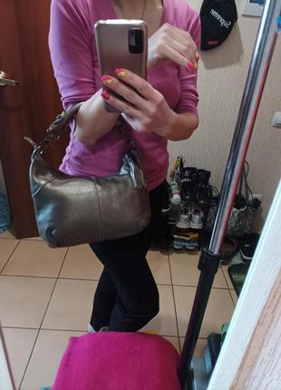 Нова шкіряна сумочка бронзового кольору👜8 фото