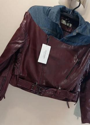 Куртка кожаная косуха эко кожа вставки джинса3 фото