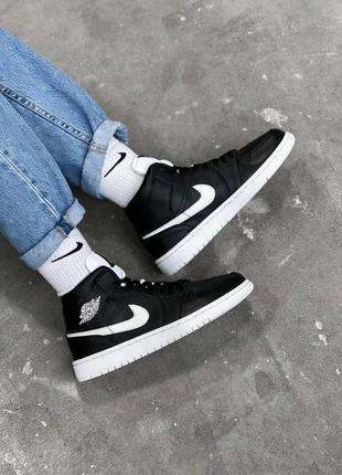 Кроссовки мужские air jordan 1 retro high black white sw