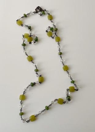 Нефритовое ожерелье silpada. бусы из канадского зеленого нефрита и хрусталя из стерлингового серебра.