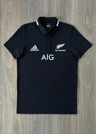 Мужская хлопковая поло футболка adidas all blacks aig