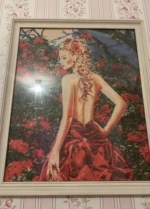 Картина «девушка в розовом саду»