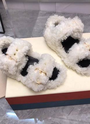 Меховые сандали в стиле marni fussbett shoe натуральный мех