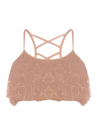 Новое бежевое бикини с перфорированными воланами и оригинальной спинкой (размер л)