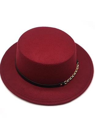 Стильний фетровий капелюх канотьє з лянцюжком  бордовий 55-58р (944)