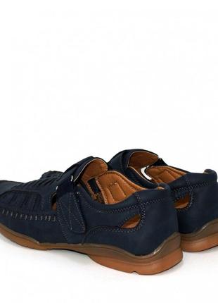 Мужские синие летние туфли на липучке3 фото