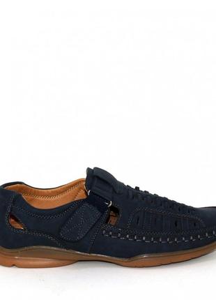 Мужские синие летние туфли на липучке4 фото