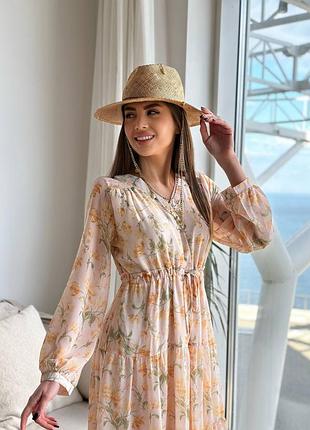 Платье шифон цветочный принт миди