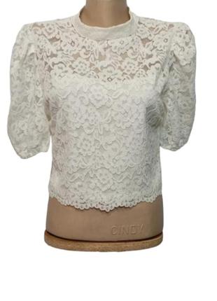 Ажурна блуза з пишними рукавами, топ-кроп.