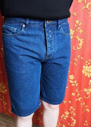 Синие джинсовые мужские шорты до колена pull&bear3 фото