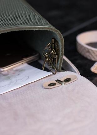 Кожаный женский рюкзак-сумка вектор слоновая кость-оливка