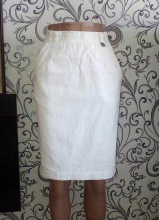 Белая ( айвори) вельветовая , строгая юбка карандаш c высокой посадкой s spengler moda9 фото