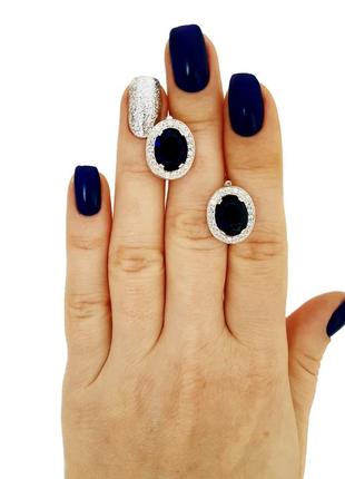 Серебряные серьги 925 проба с альпинитом и кубическим цирконом